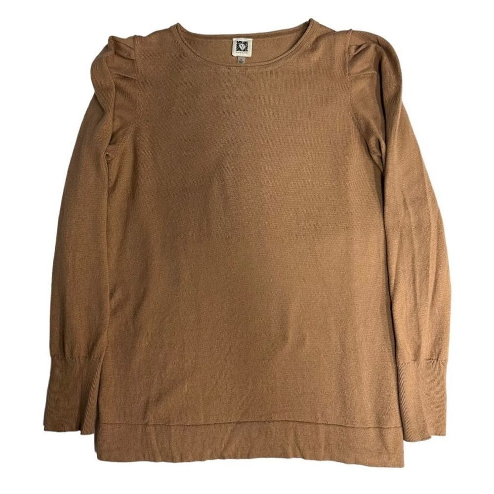 Anne Klein Women's Brown Puff Sleeve Cashmere Blend Pullover Sweater Size M Lux - Picture 6 of 13